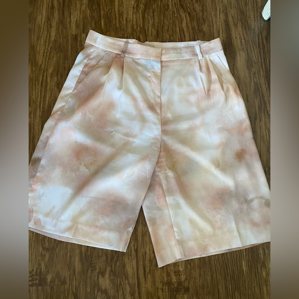 H&M WOMEN'S PATTERNED watercolor HIGH WAISTED Bermuda SHORTS plus size 14